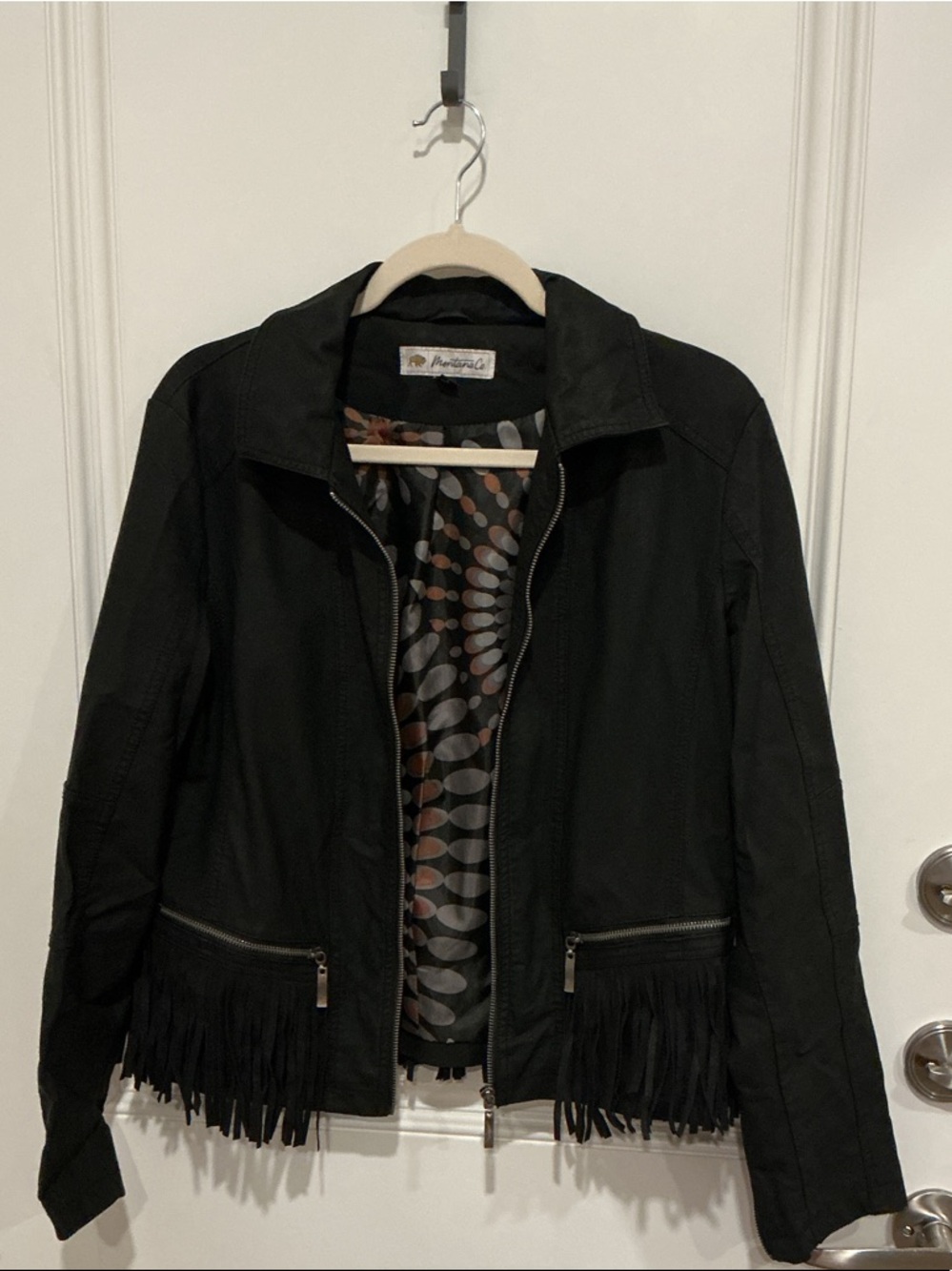 MONTANA CO  WESTERN LOOK Fringe-Trim Black FAUX LEATHER Women's Jacket